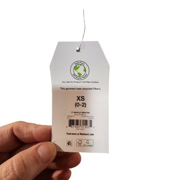 Time And Tru XS Waffle Knit Sweater Womens Recycled Fibers Cream Long Sleeve Pul - Picture 4 of 4